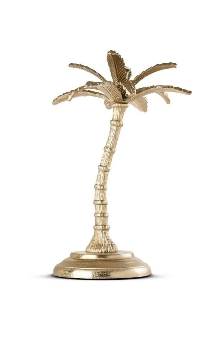 Palmiye Metal Döküm Mumluk Gold 36 cm