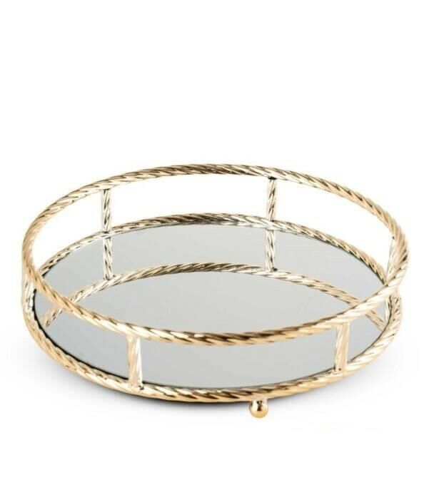 Yuvarlak Gold Metal Aynalı Tepsi