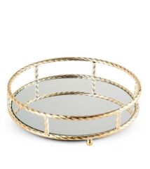 Yuvarlak Gold Metal Aynalı Tepsi