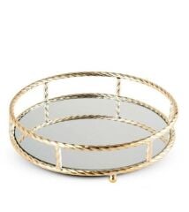Yuvarlak Gold Metal Aynalı Tepsi