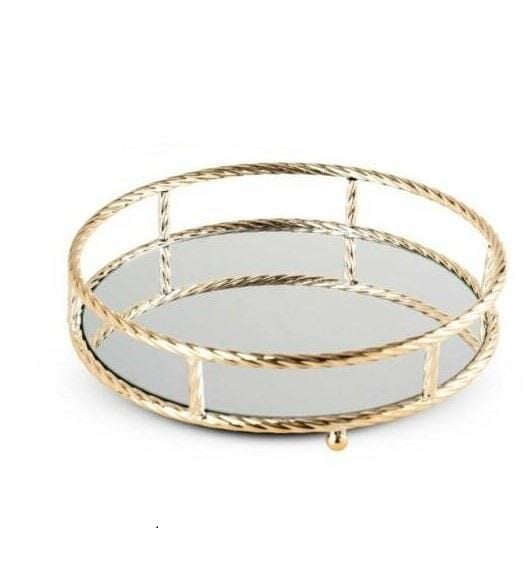 Yuvarlak Gold Metal Aynalı Tepsi