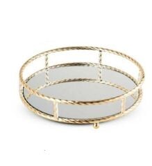 Yuvarlak Gold Metal Aynalı Tepsi