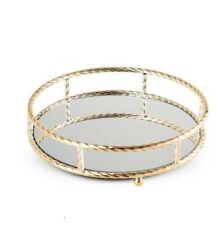 Yuvarlak Gold Metal Aynalı Tepsi