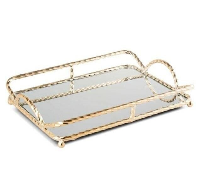 Dikdörtgen Gold Metal Aynalı Tepsi