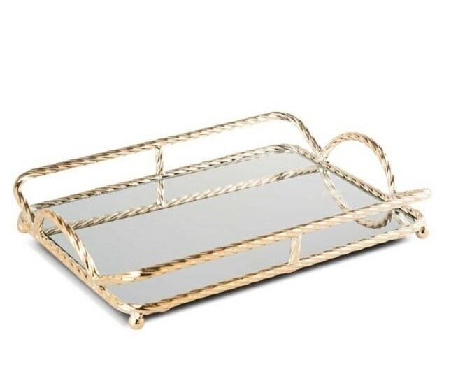 Dikdörtgen Gold Metal Aynalı Tepsi