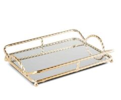 Dikdörtgen Gold Metal Aynalı Tepsi