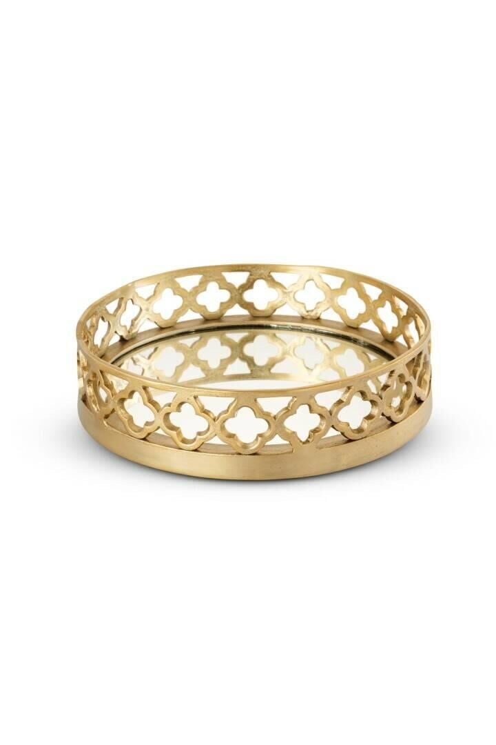 Yuvarlak Gold Metal Döküm Aynalı Tepsi 38 cm
