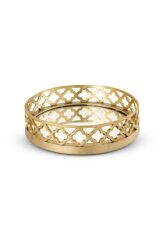 Yuvarlak Gold Metal Döküm Aynalı Tepsi 38 cm