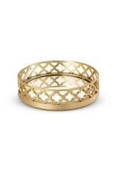 Yuvarlak Gold Metal Döküm Aynalı Tepsi 38 cm