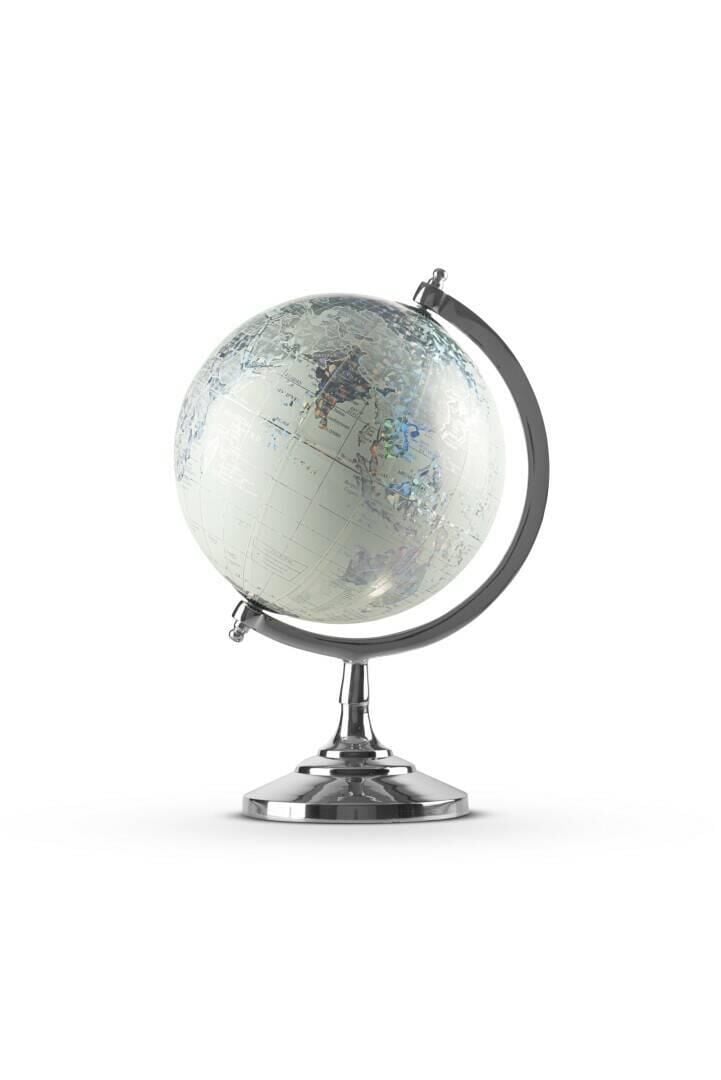 Dekoratif Dünya Küre Gümüş 32 cm