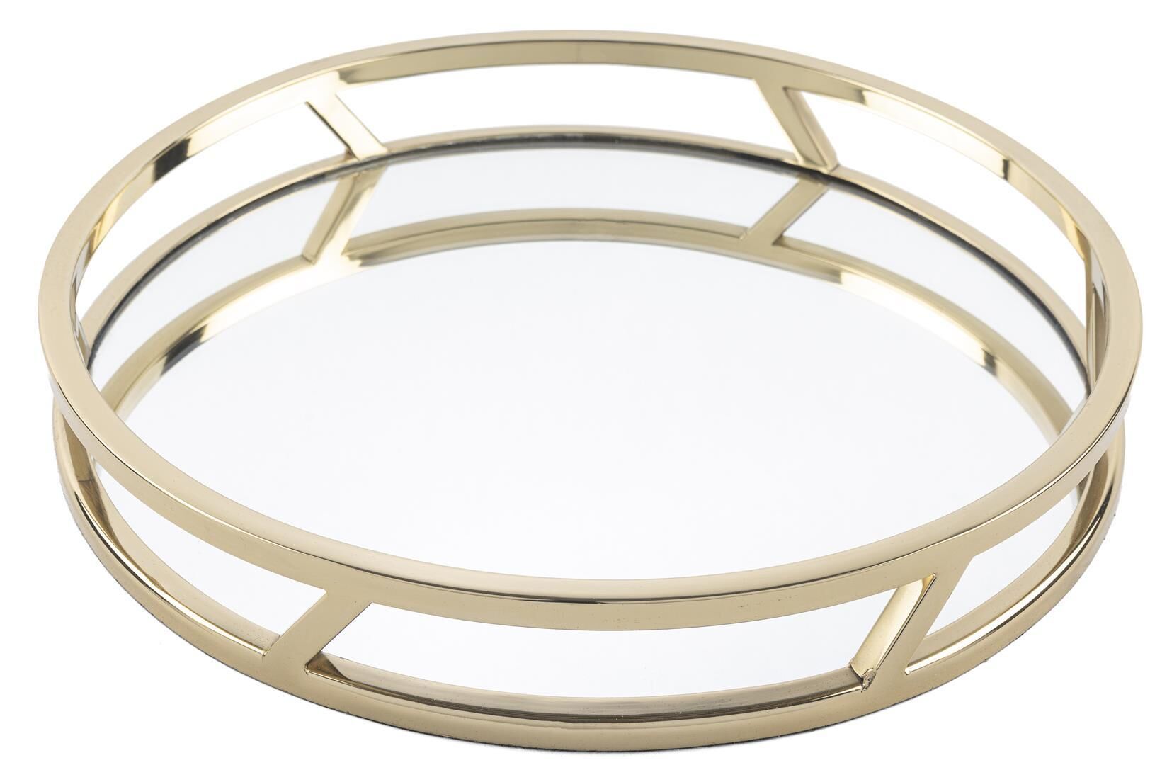 Gold Metal Yuvarlak Aynalı Tepsi 33cm