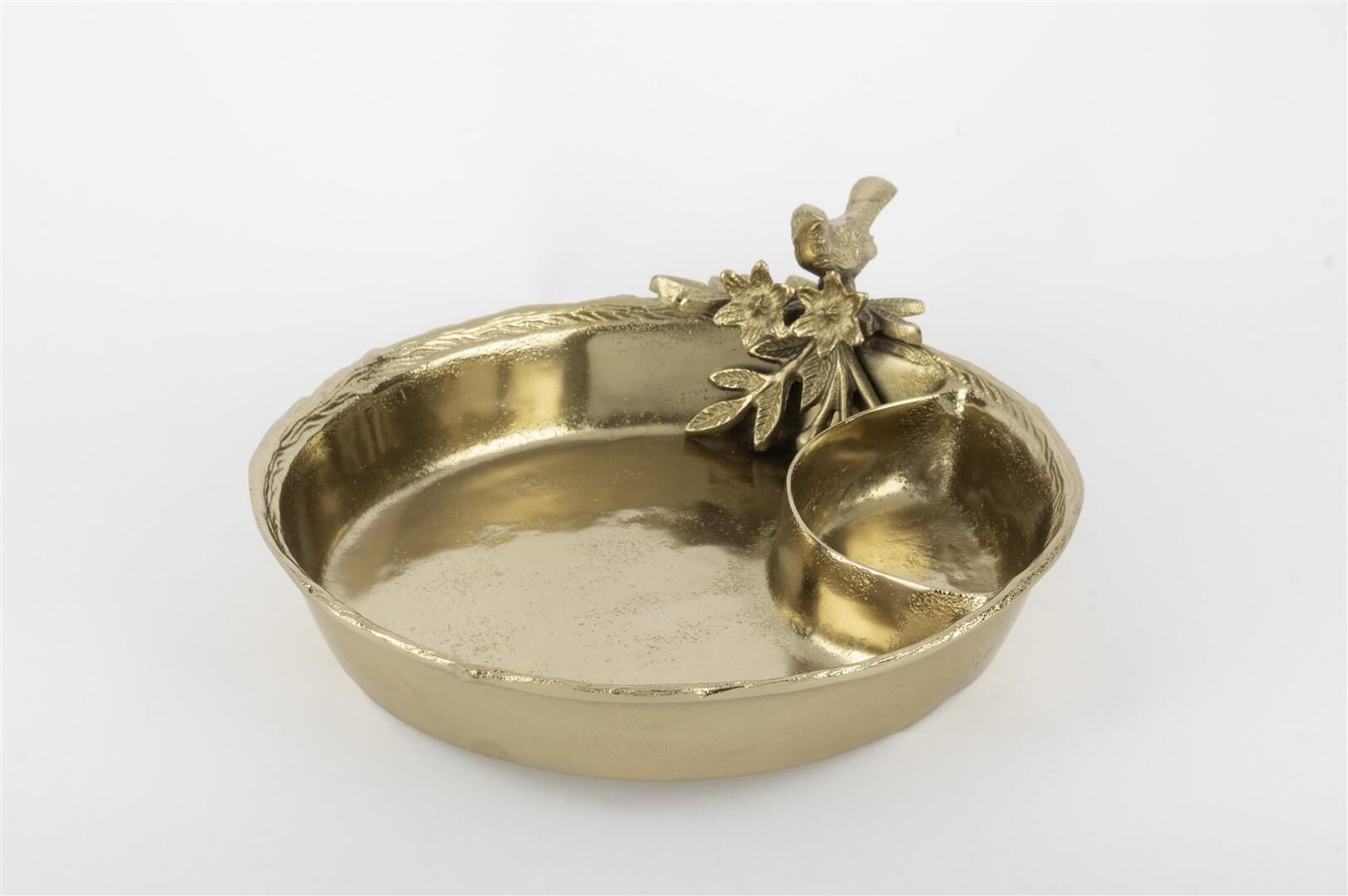 Antik Gold Kuş Çiçek Figürlü Kase 34x11cm