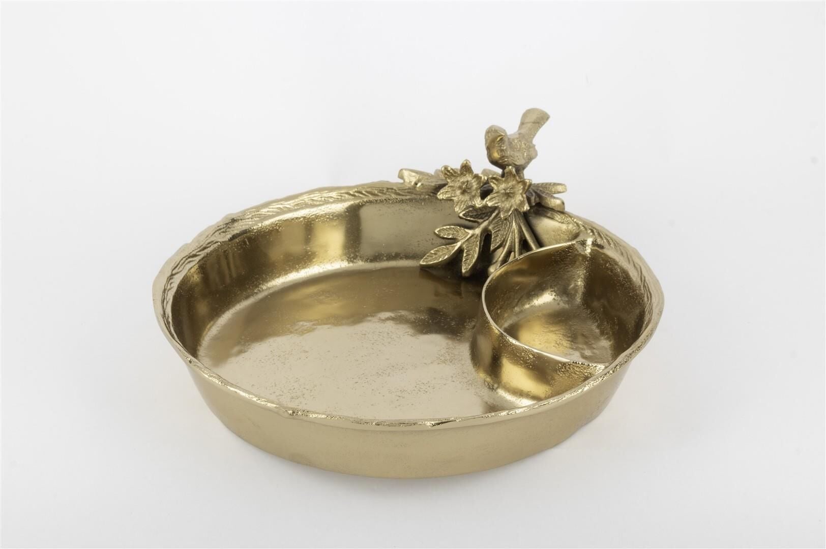 Antik Gold Kuş Çiçek Figürlü Kase 34x11cm
