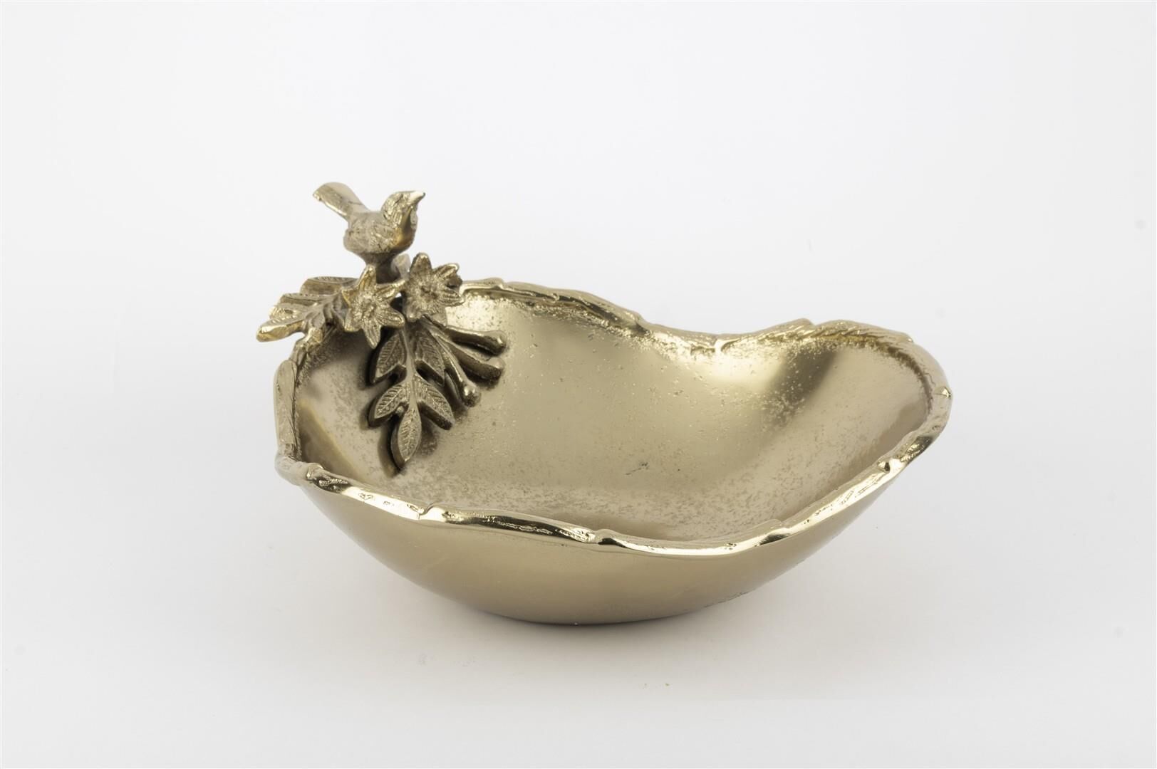 Antik Gold Kuş Çiçek Figürlü Tabak 30x29x15cm