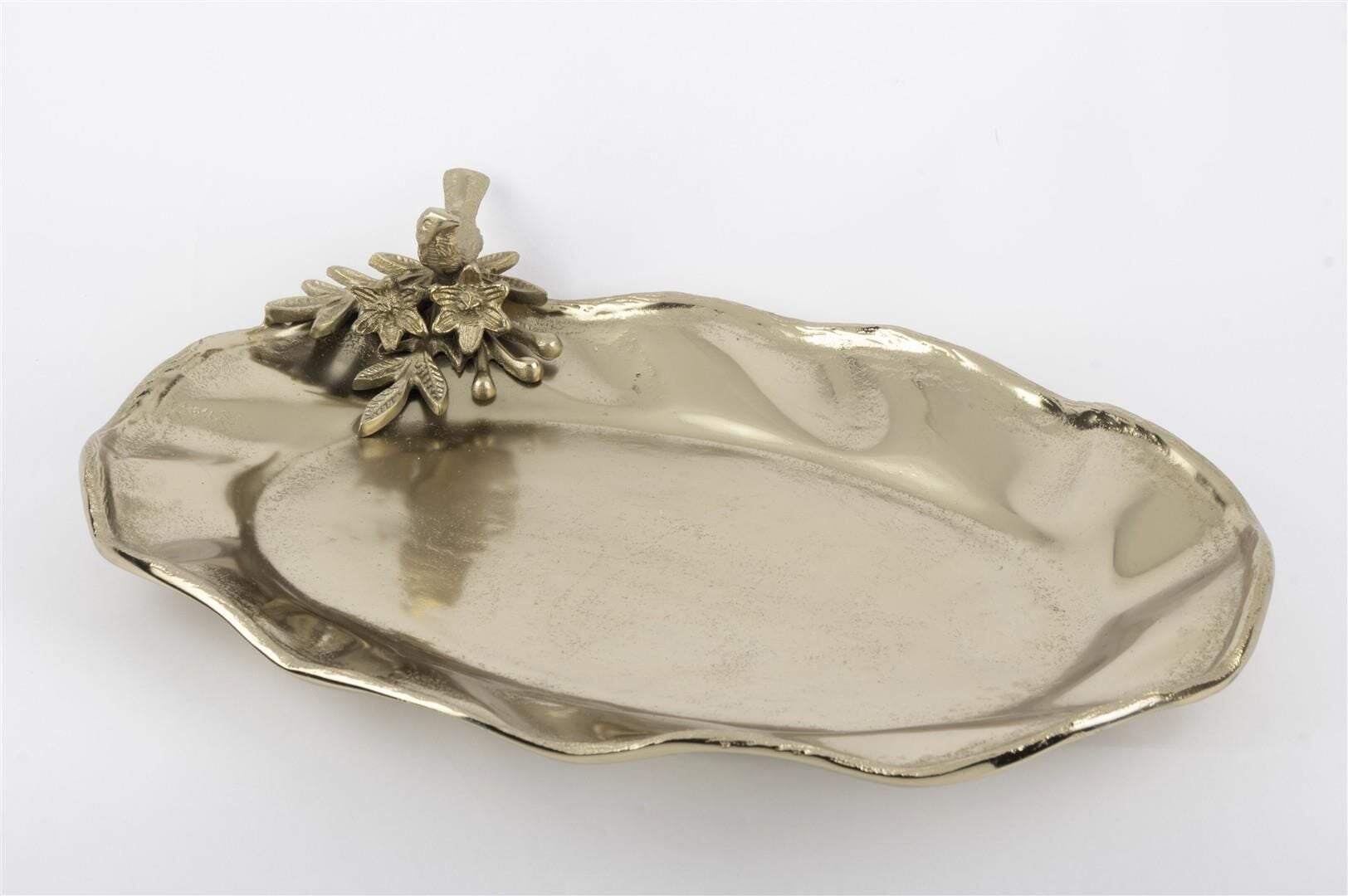 Antik Gold Kuş Çiçek Figürlü Tabak 34x46x10cm