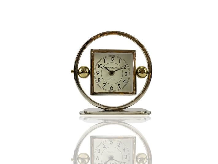 Round Frame Gümüş Gold Küçük Masa Saati 19x5x20 Cm