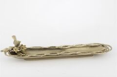 Antik Gold Kuş Çiçek Figürlü Uzun Tabak 52x10x10cm