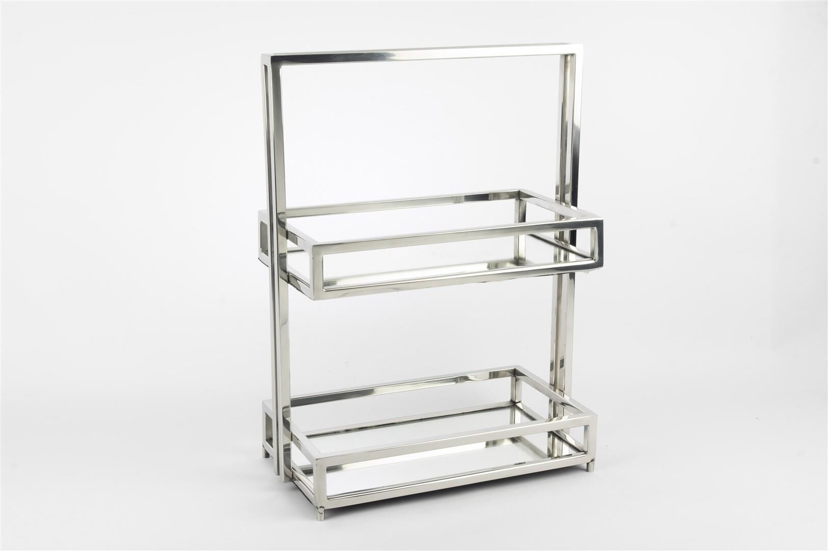 Gümüş 2 katlı Aynalı Tepsi 32x17x43cm