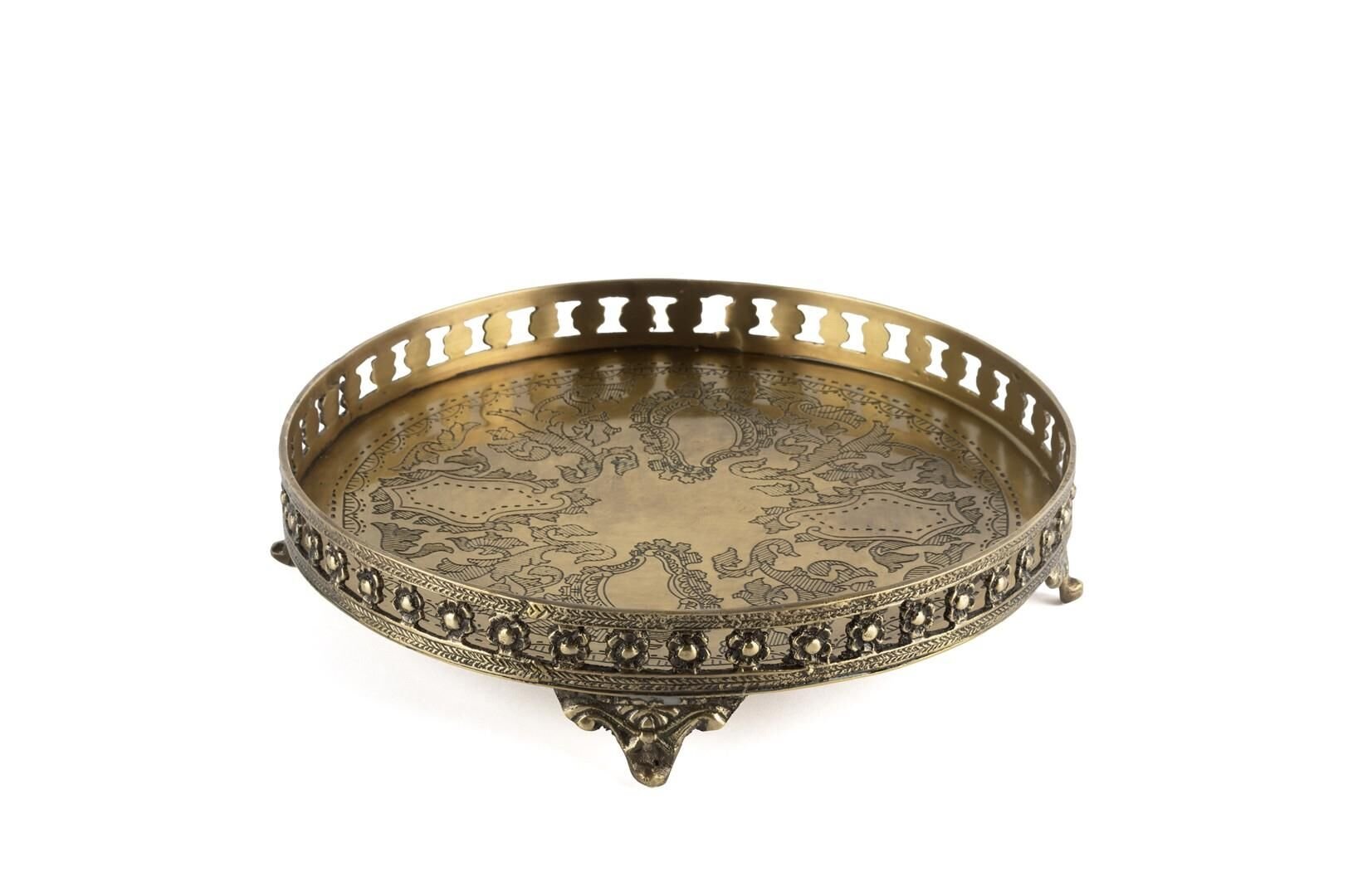 Bakır Antik Yuvarlak Tepsi 25x5cm