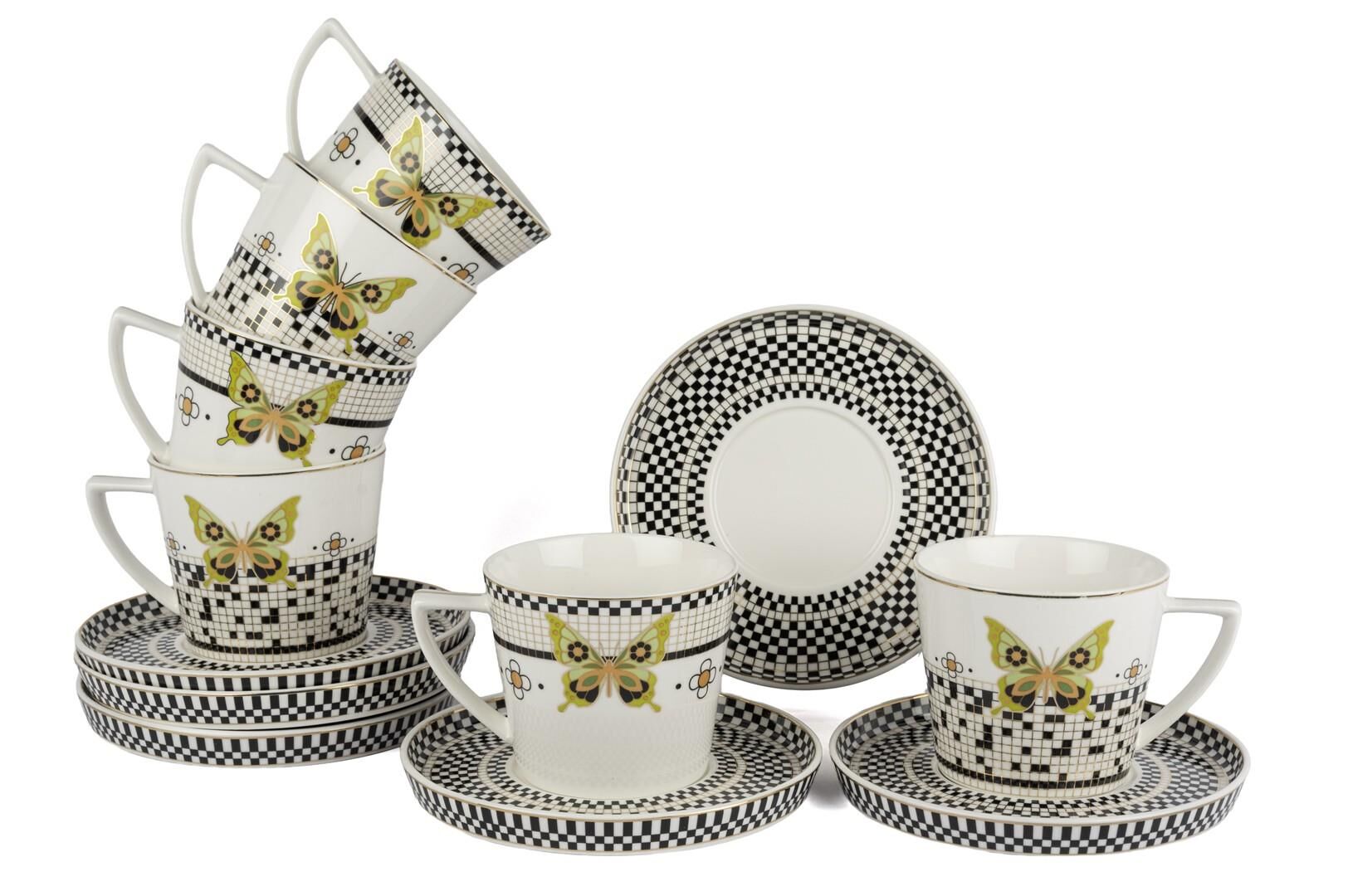 Monarch Siyah Beyaz 6lı Çay Fincan Set 220cc