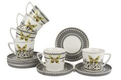 Monarch Siyah Beyaz 6lı Çay Fincan Set 220cc