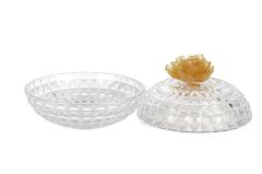 Turuncu Çiçekli Cam Şekerlik 20x16cm