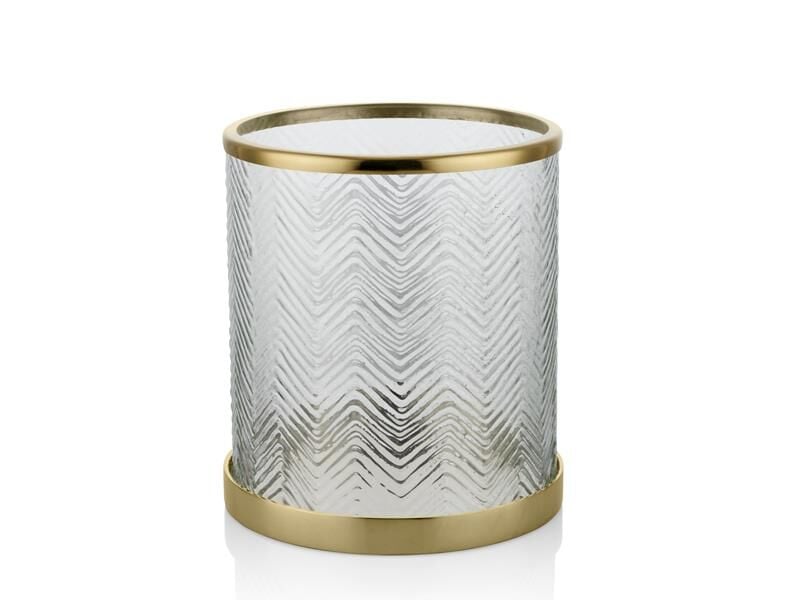 Saran Zigzag Cam Desenli Antik Pirinç Mumluk 24.5x26.5 Cm