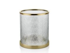 Saran Zigzag Cam Desenli Antik Pirinç Mumluk 24.5x26.5 Cm