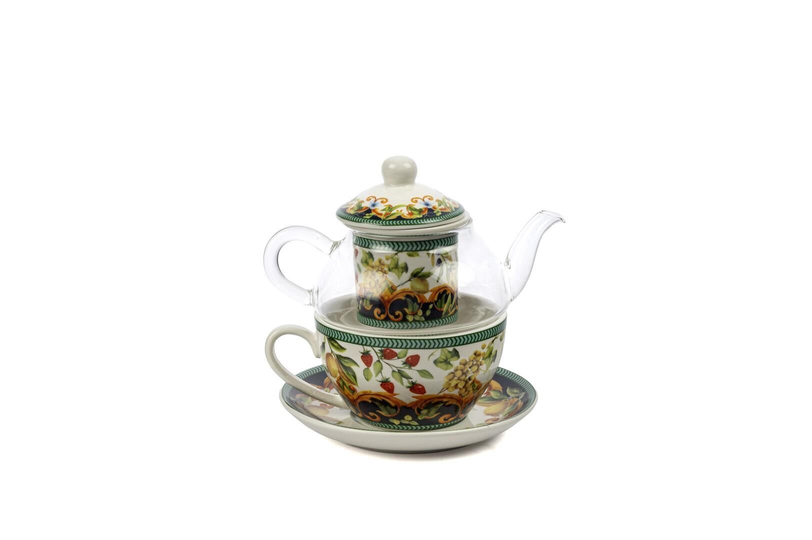 Capri Flora Tek Kişilik Demlik Fincan Seti