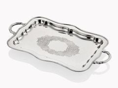 Engrave Border Dikdörtgen Gümüş Tepsi 39x20x2 Cm