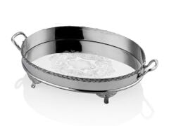 Halatlı Küçük Boy Tepsi 44x26x8 Cm Full Nikel