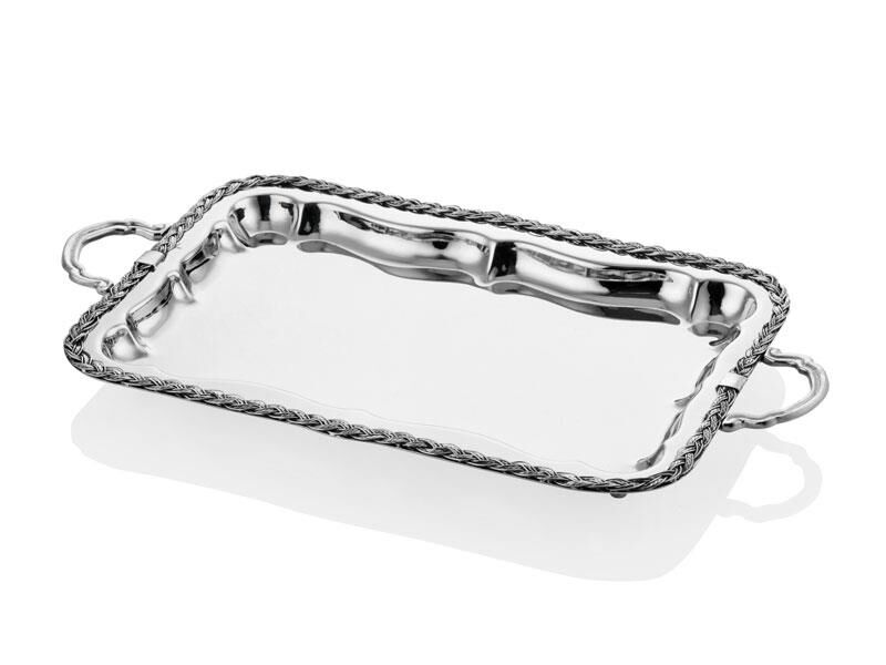 Halatlı Büyük Boy Düz Tepsi 42x28x5 Cm Full Nikel