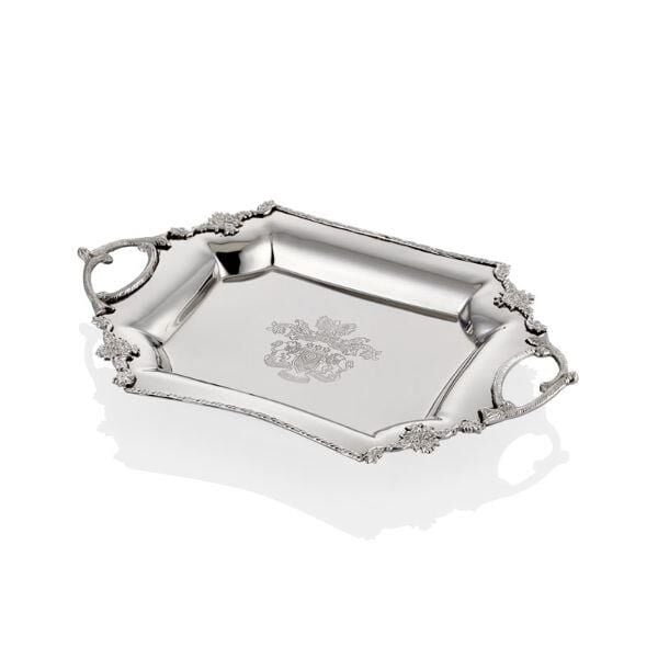Engrave Border Gümüş Tepsi 35x23x4 Cm