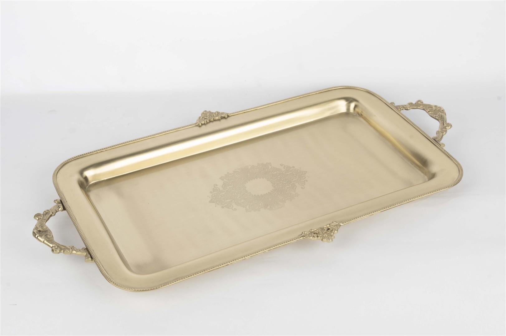 Pirinç İşlemeli Dikdörtgen Tepsi 52x28cm