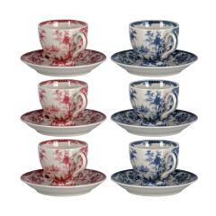 Florantine 6Li Ayakli Kahve Fincani Seti Kirmizi-Mavi 100 cc