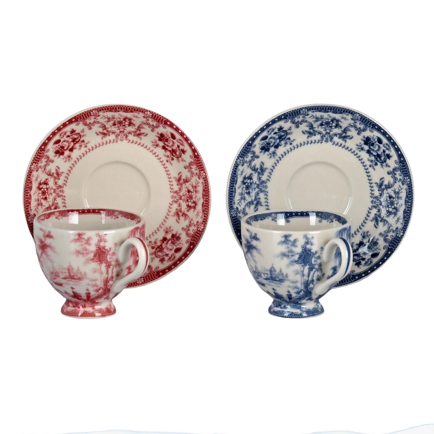 Florantine 6Li Ayakli Kahve Fincani Seti Kirmizi-Mavi 100 cc