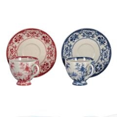 Florantine 6Li Ayakli Kahve Fincani Seti Kirmizi-Mavi 100 cc