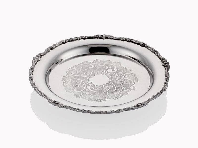 Engrave Border Yuvarlak Gümüş Tepsi 25x25x2 Cm