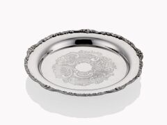 Engrave Border Yuvarlak Gümüş Tepsi 25x25x2 Cm