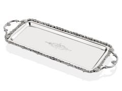 Engrave Border Baton Gümüş Kulplu Tepsi 51x21x3 Cm