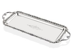 Engrave Border Baton Gümüş Kulplu Tepsi 51x21x3 Cm