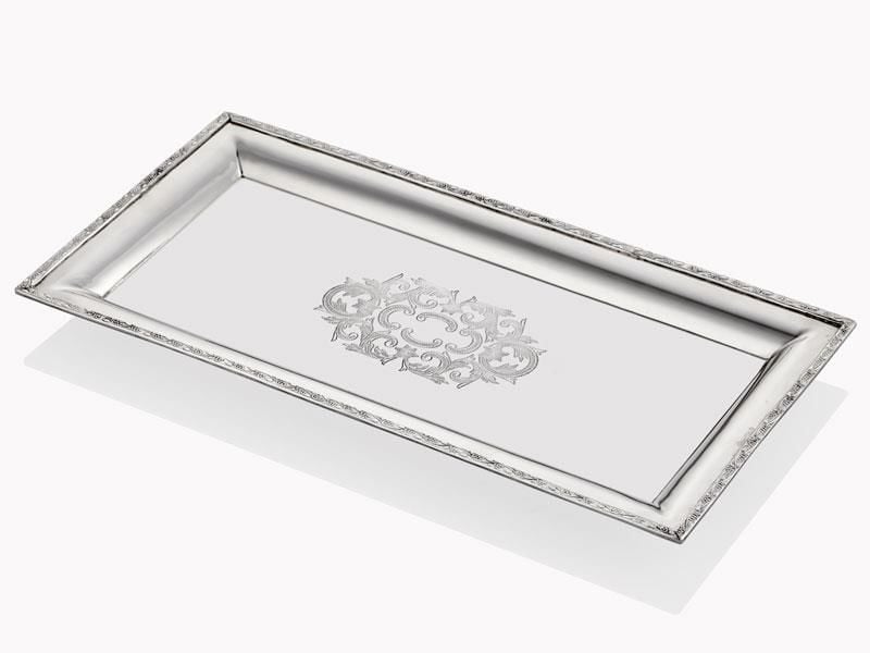 Engrave Gümüş Dikdörtgen Tepsi 40x20x2 Cm