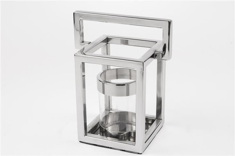 Metal Gümüş Camlı Fener 17x21cm