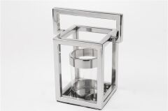 Metal Gümüş Camlı Fener 17x21cm