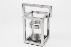 Metal Gümüş Camlı Fener 17x21cm