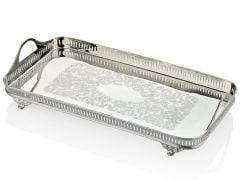Platter Kulplu Gümüş Büyük Tepsi 53x26x10 Cm